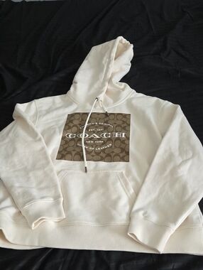 Coach Cream Crewneck Hoodie with Signature Logo Patch